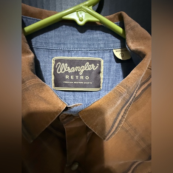 🛷Wrangler Retro Tan Darker Brown Western Plaid Snap Shirt - Picture 3 of 13